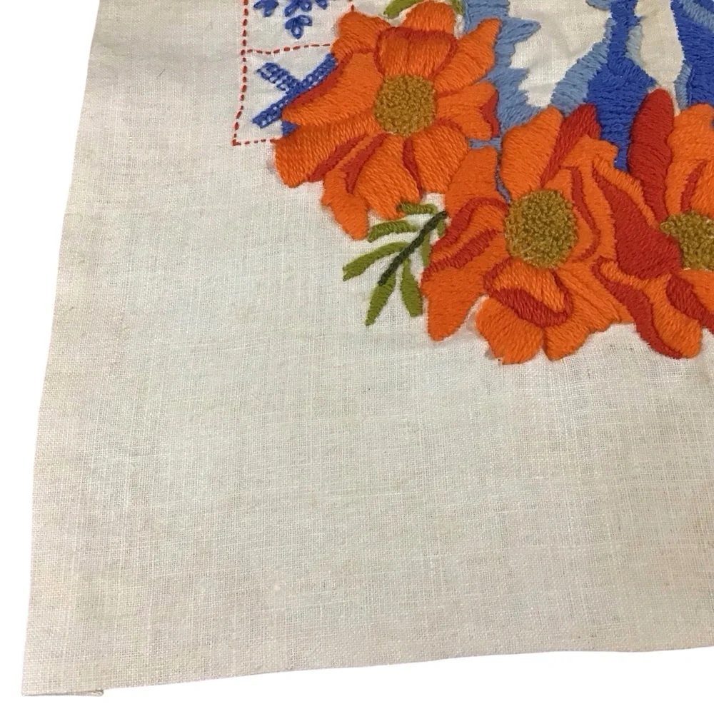 Vtg Embroidered Dutch Windmills Mug Picture Flowers Kissing Blue Orange White